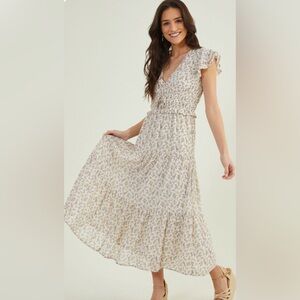 Altar’d State Charlene Floral Dress, Size M, Cream Color with Lilac Print